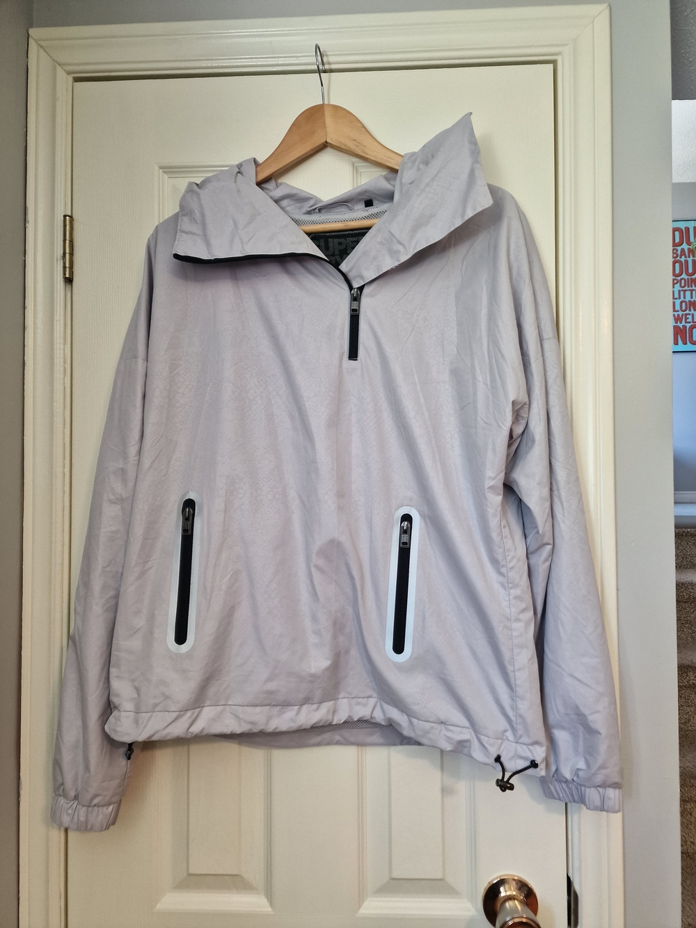 SUPERDRY Gym Funnel Neck Hooded Waterproof Shell Jacket, Size Large